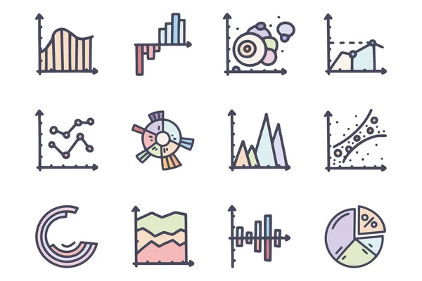 Wykresy kolor wektor doodle prosty zestaw ikon — Wektor stockowy