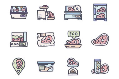 Kasap dükkanı renk vektörü basit simge seti