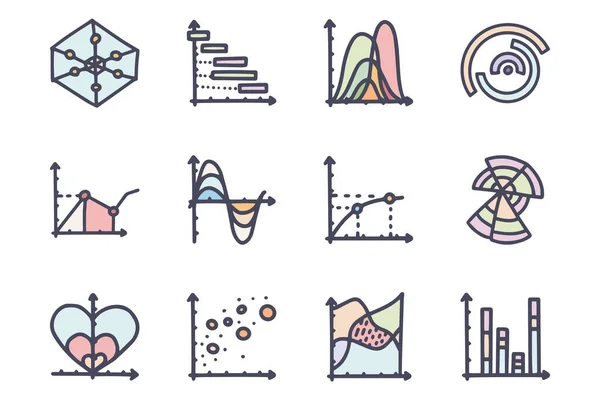 Grafici colore vettore doodle semplice icona impostata — Vettoriale Stock