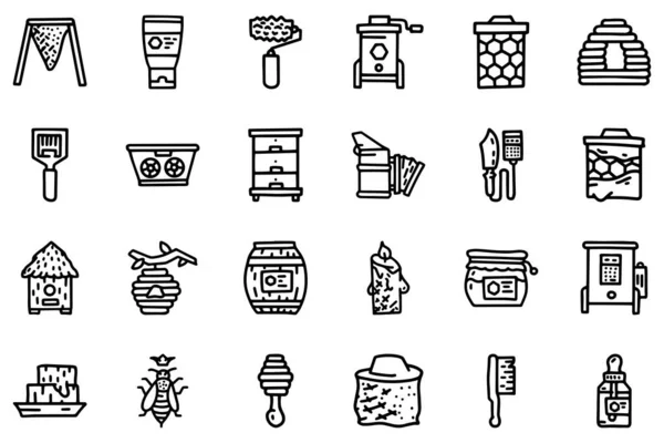 Linha de apicultura vetor doodle conjunto de ícones simples —  Vetores de Stock
