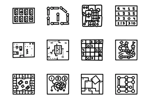 Puzzles linha vetor doodle simples ícone definido —  Vetores de Stock
