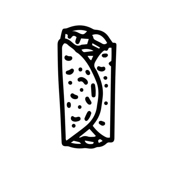 Burrito Line Vector Doodle einfaches Icon-Design — Stockvektor