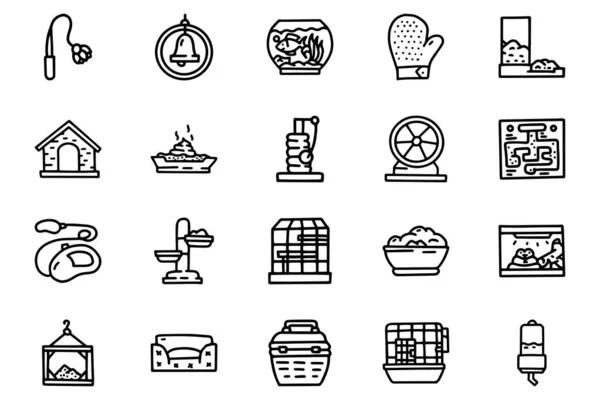 Accessoires pour animaux de compagnie ligne vectoriel doodle simple icône ensemble — Image vectorielle