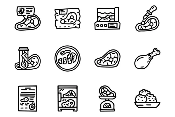 Butcher store line vector doodle simple icon set — Stock Vector