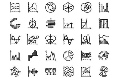 Grafikler ve grafikler vektör çizgisi basit simge kümesi