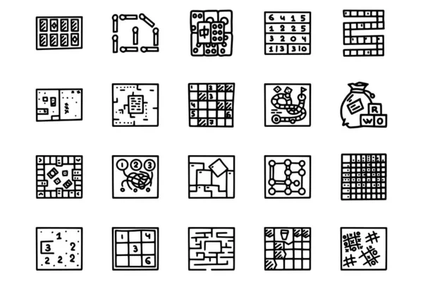 Rompicapo linea giochi vettoriale doodle semplice icona set — Vettoriale Stock