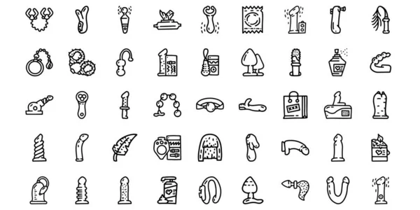 Sex toys line vector doodle simple icon set Stock Illustration