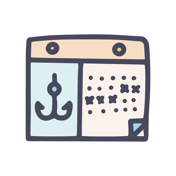 Fishing calendar color vector doodle simple icon — Vetor de Stock