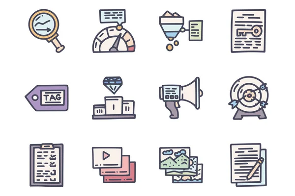 SEO color vector doodle simple icon set — Wektor stockowy