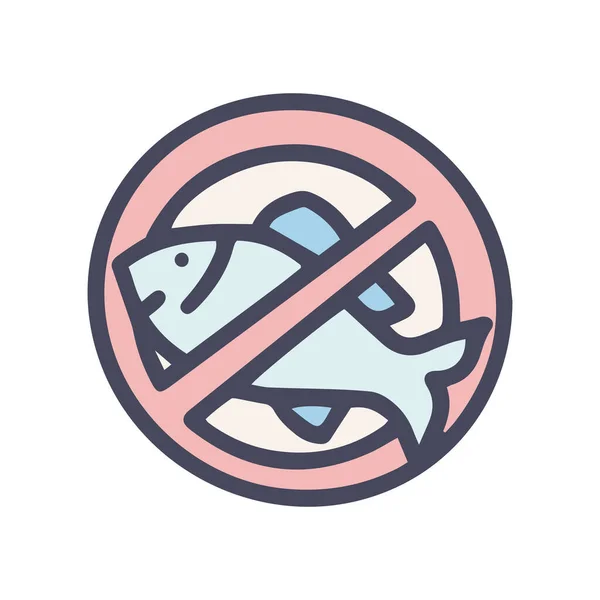 Fishing prohibited sign color vector doodle simple icon — Stock Vector