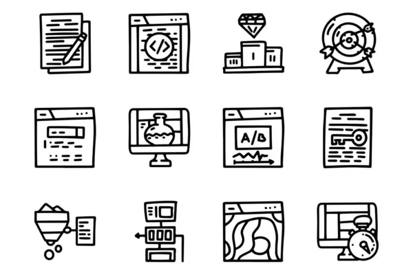 Strona internetowa optymalizacji linii wektor doodle prosty zestaw ikon — Wektor stockowy