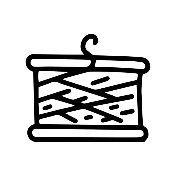 Linea di pesca rocchetto contorno vettore doodle semplice icona — Vettoriale Stock