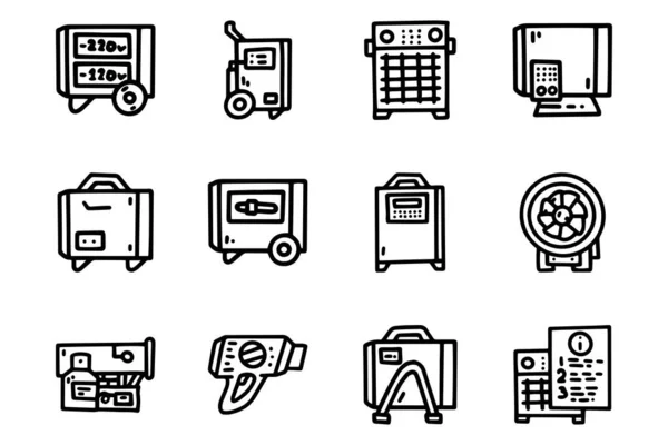 Canhão de ar quente linha vetor doodle conjunto de ícones simples — Vetor de Stock