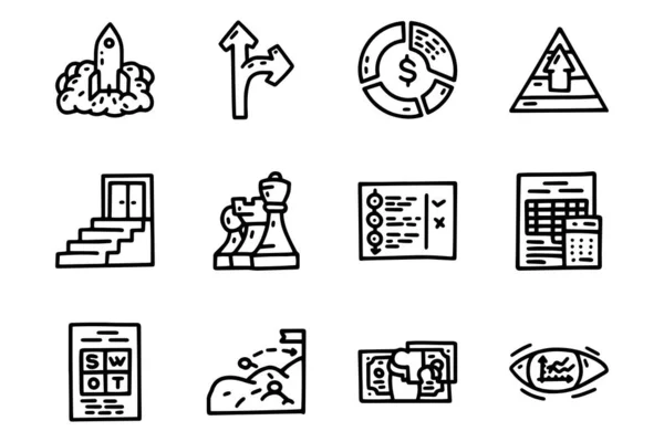 Startup estrategia línea vector garabato conjunto de iconos simples — Archivo Imágenes Vectoriales