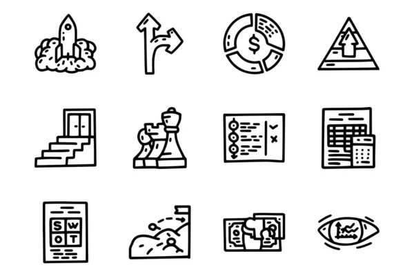 Başlangıç stratejisi çizgisi çizimi basit simge seti — Stok Vektör