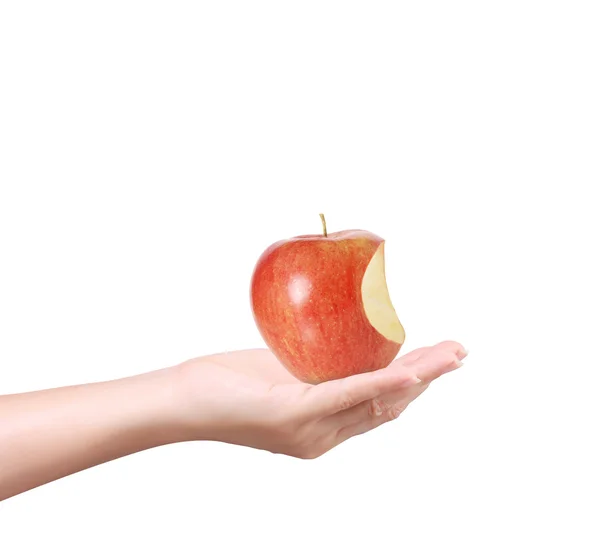 一只手在白色的苹果 — 图库照片