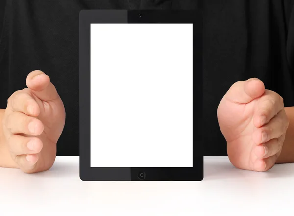 Tablet and shows tablet in hand — Stock Photo, Image