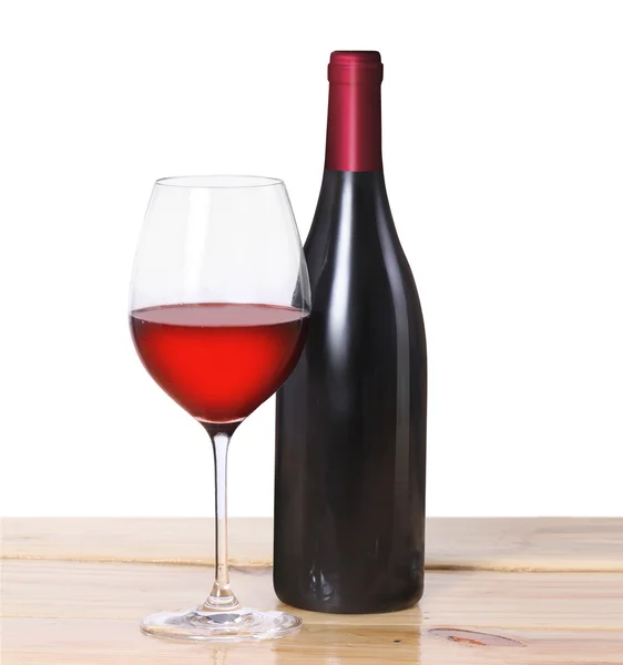 Červená láhev vína, jedna sklenice — Stock fotografie