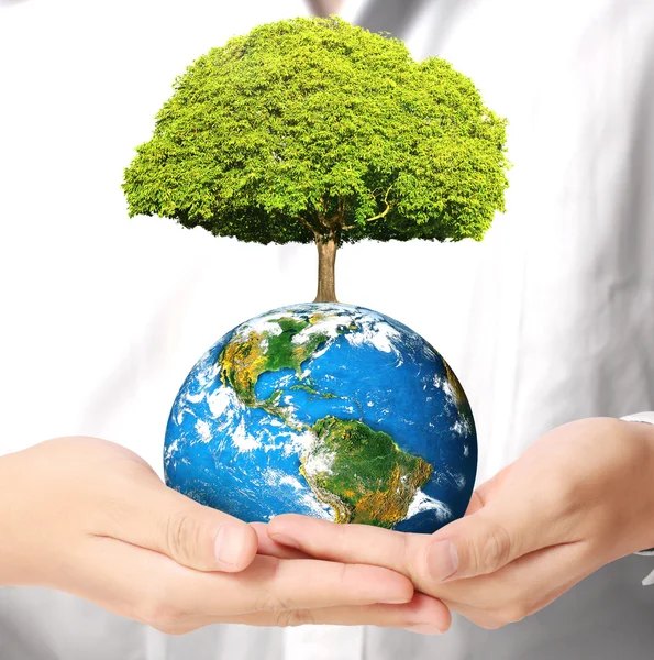 Earth social in human hand "Elements of this image furnished by — Stock Photo, Image