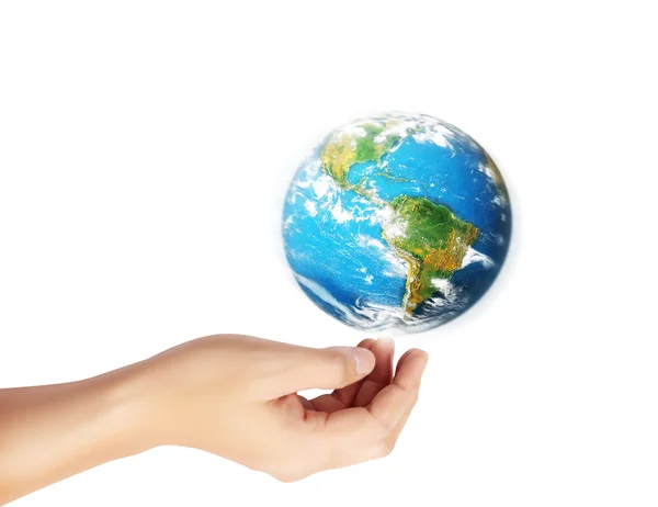 Earth in human hand against — Stock Photo, Image
