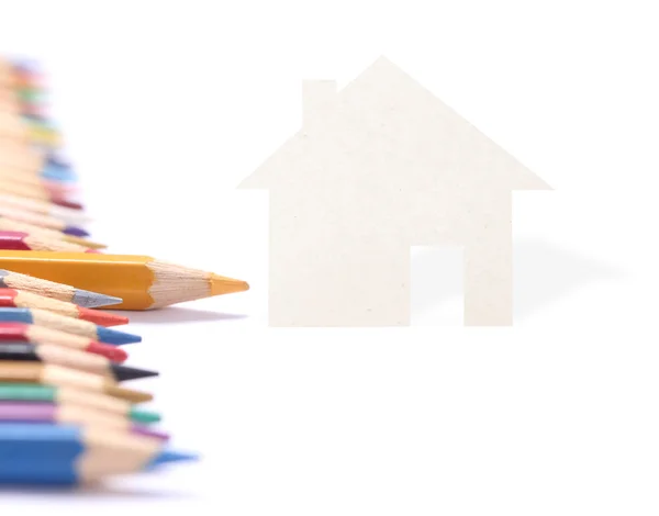 Colored pencils and paper houses — Stock Photo, Image