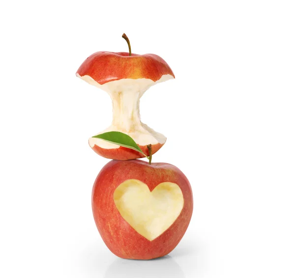 Apple with heart shape on white background — Stock Photo, Image