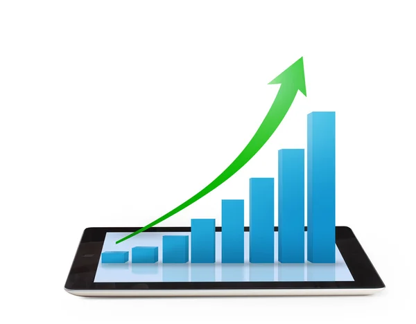 Computer tablet showing spreadsheet with some charts — Stock Photo, Image