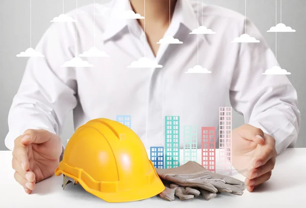 Building in  hand businessmen — Stock Photo, Image