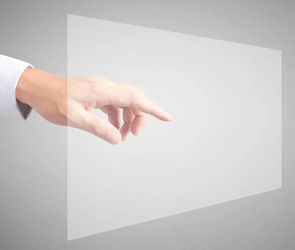 Hand touchscreen knop in te drukken — Stockfoto