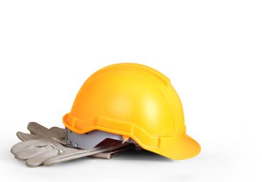 Sarı işçisi ve eski deri eldiven 