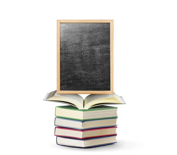 Blackboard on book  with wooden frame — Stock Photo, Image