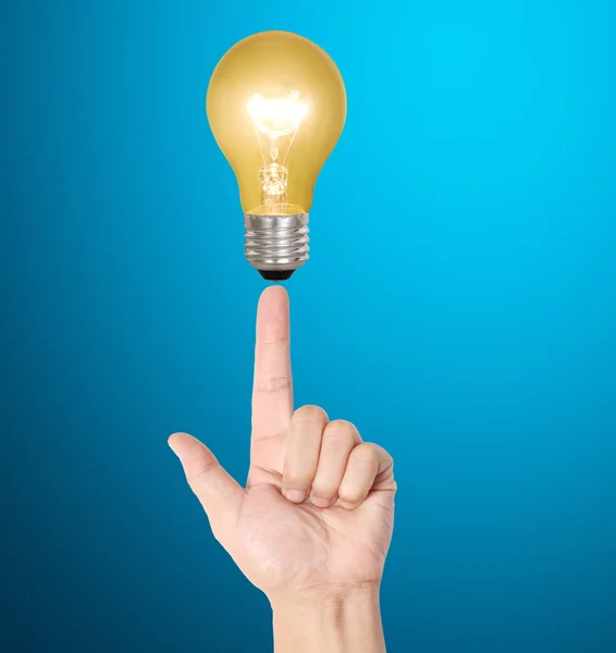Ideas bulb light on  hand — Stock Photo, Image