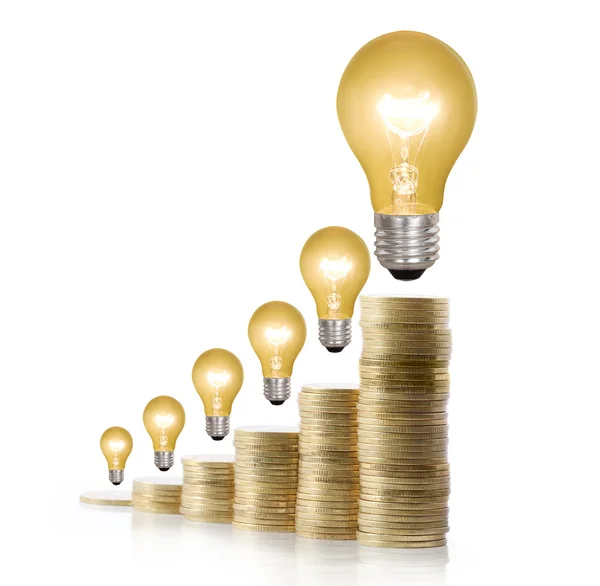 Money saved in different kinds of light bulbs — Stock Photo, Image