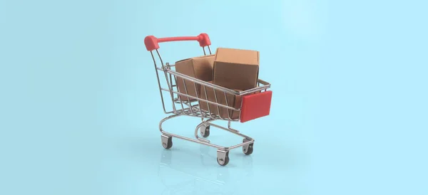 Carro Compras Juguete Con Cajas Compras Concepto Entrega Tendencia Sociedad —  Fotos de Stock