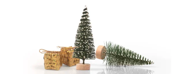 Geschmückter Weihnachtsbaum Hängt Tannenzweigen Geschenkschachteln Und Schmuck — Stockfoto