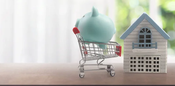 Toy Shopping Cart Piggy Bank Consumer Society Trend Model House — 图库照片