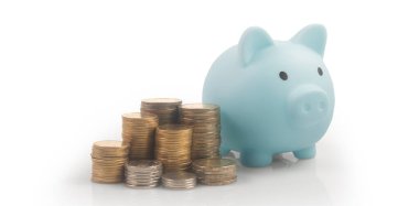 Ticari grafikli sikke, finansal yatırım konsepti ve bir Piggy Bank