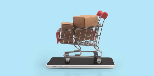 Leksak Kundvagn Med Mynt Och Konsumtionssamhället Trend Smartphone — Stockfoto