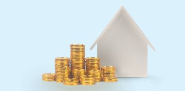 Ayrılmış minyatür ev modeli. Paralar ve maketler. gayrimenkul yatırım kavramı