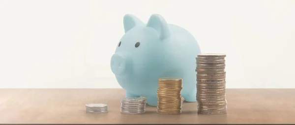 Munten Met Handelsgrafiek Financieel Beleggingsconcept Een Piggy Bank — Stockfoto