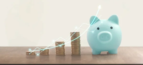 Moeda Com Gráfico Negociação Conceito Investimento Financeiro Piggy Bank — Fotografia de Stock