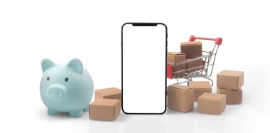 Oyuncak alışveriş arabası akıllı telefondaki tüketici toplumu trendi