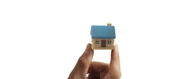 Hand Holding House Model Property Insurance Security Buy Rent House — Stock Fotó