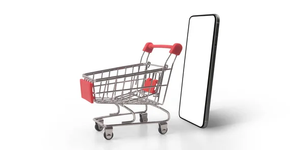 Toy Shopping Cart Consumer Society Trend Smartphone — ストック写真