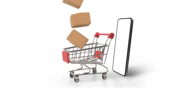 Toy Shopping Cart Consumer Society Trend Smartphone — ストック写真