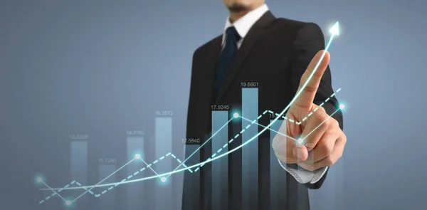 Businessman Plan Graph Growth Increase Chart Positive Indicators His Business — Stock Photo, Image