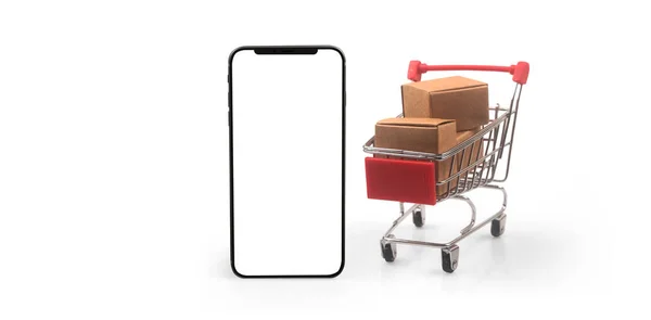 Toy Shopping Cart Consumer Society Trend Smartphone — Zdjęcie stockowe