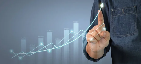 Businessman Plan Graph Growth Increase Chart Positive Indicators His Business — Stock Photo, Image