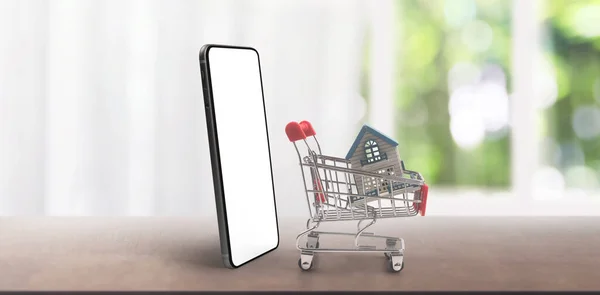 Toy Shopping Cart Consumer Society Trend Smartphone — Stockfoto
