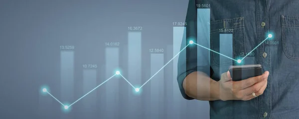 Businessman Plan Graph Growth Increase Chart Positive Indicators His Business — ストック写真